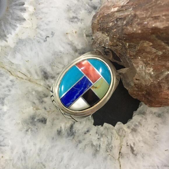 Carolyn Pollack Vintage Sterling Oval Multi-gemstone Inlay Shield Ring For Women - Picture 2 of 10